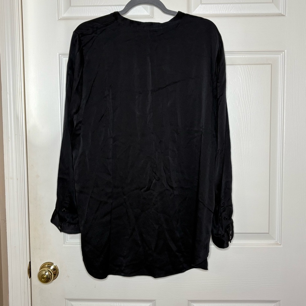 Eileen Fisher Black Crepe Button Up Blouse XL - Picture 2 of 8